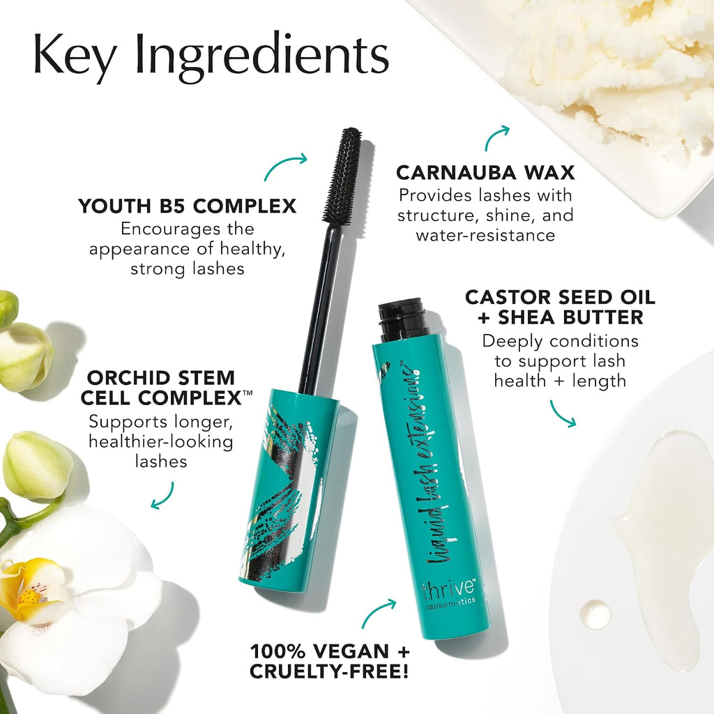 Thrive Causemetics Thrive Mascara, Liquid Lash Extensions Mascara, Tubing Mascara Lengthening, Volumizing & Curling, Smudge Proof, Washable, No Clumping Or Flaking, Vegan, Crystal (Brown Black)