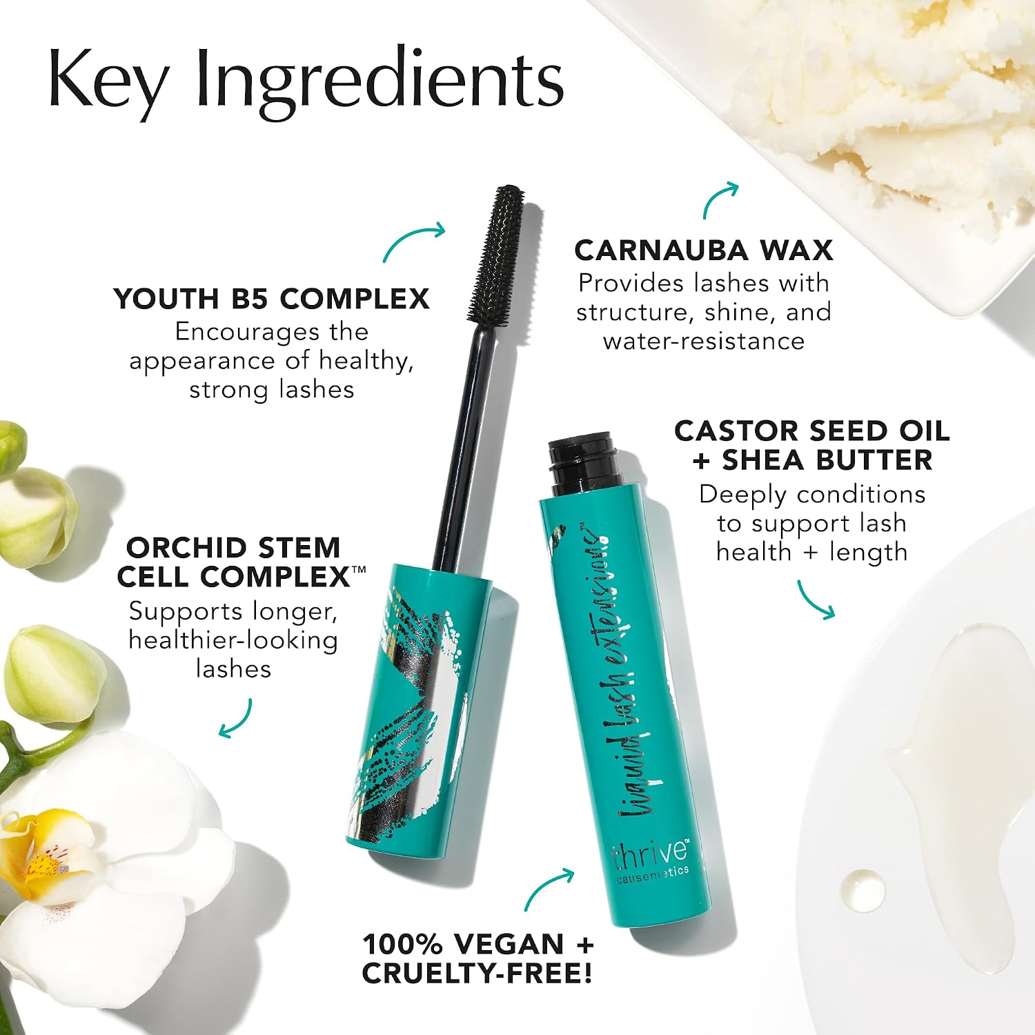 Thrive Causemetics Thrive Mascara, Liquid Lash Extensions Mascara, Tubing Mascara Lengthening, Volumizing & Curling, Smudge Proof, Washable, No Clumping Or Flaking, Vegan, Crystal (Brown Black)