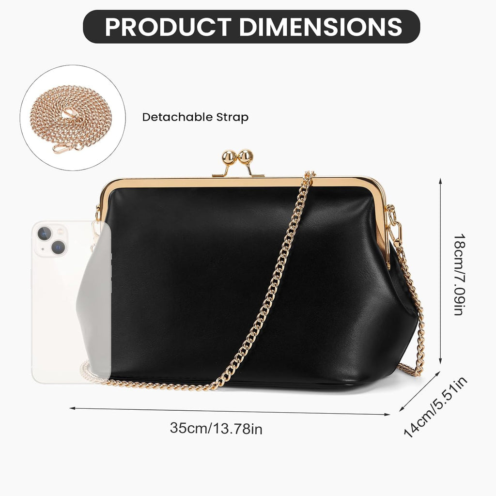 Women's Kiss Lock Crossbody Bag PU Medium Handbags Kiss Clasp Crossbody Shoulder Bags Tote Purse Messenger Handbag