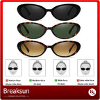 Breaksun Retro Oval Sunglasses for Women Men Fashion Small Oval Sunglasses 90s Vintage Shades 3 Pack (Black/Grey+ G15+ Brown Gradient)