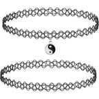 BodyJ4You 2PC Tattoo Choker Necklace - 90s Choker Necklace Women - 2000s Y2K Black Chokers Rainbow Choker - Butterfly Ying Yang Unicorn Rainbow Charms - Stretchy Elastic Necklace