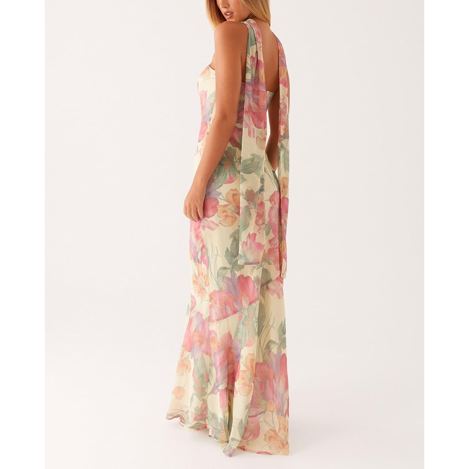 Women Strapless Floral Dress With Sarf Mesh Tube Maxi Dress Summer Cocktail Wedding Guest