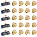 20 Pack Brass Misting Nozzles & 5 Pack Tee Misters | Nozzles Replacements For 1/4 Inch Tubing, For Outdoor Patio Cooling, Garden Watering, Fan Mist System