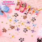 8000pcs 3D Nail Charms and Nail Gems, Cute Nail Rhinestones and Charms Y2K for Nails Nesign, Variety Butterfly Bow Moon Star Flower Junk Case Charms Gold Pearls Nail Jewels for Nail Art Decorations