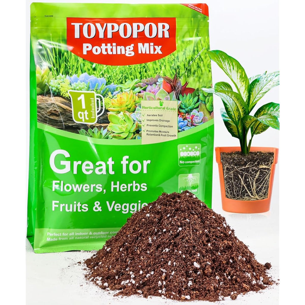 Potting Soil For All Indoor Houseplants, Contains Perlite, Peat Moss, Coco Coir And Rice Charcoal, Well Draining Potting Mix Light, Aerated Texture For Healthy Plant Roots And Fast Growth 1Qt