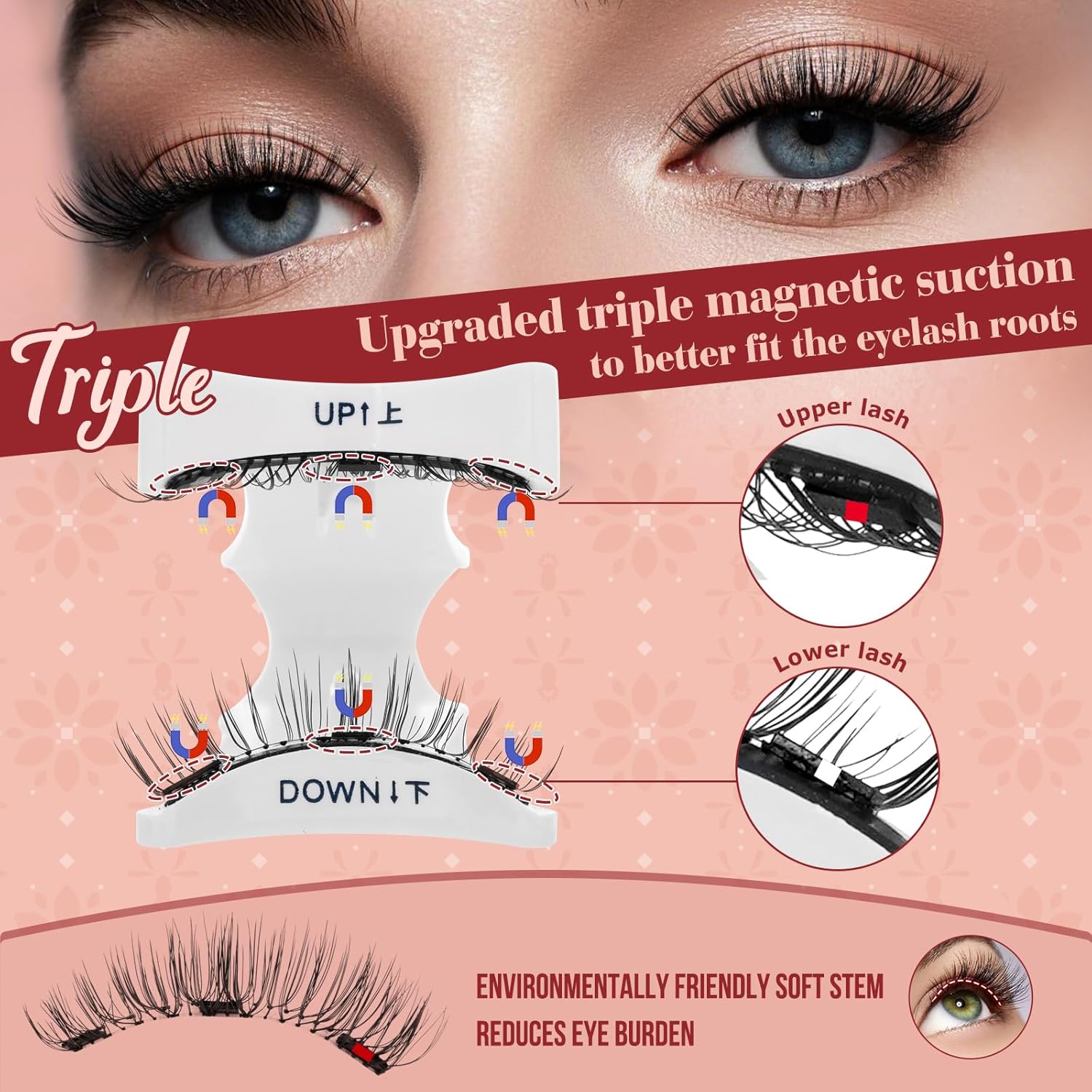Higu Clace Magnetic Eyelashes 4 Pairs with Applicator Soft Natural Look Wispy Magnet Lashes without Eyeliner Easy to Wear and Remove (DJCX-F01)