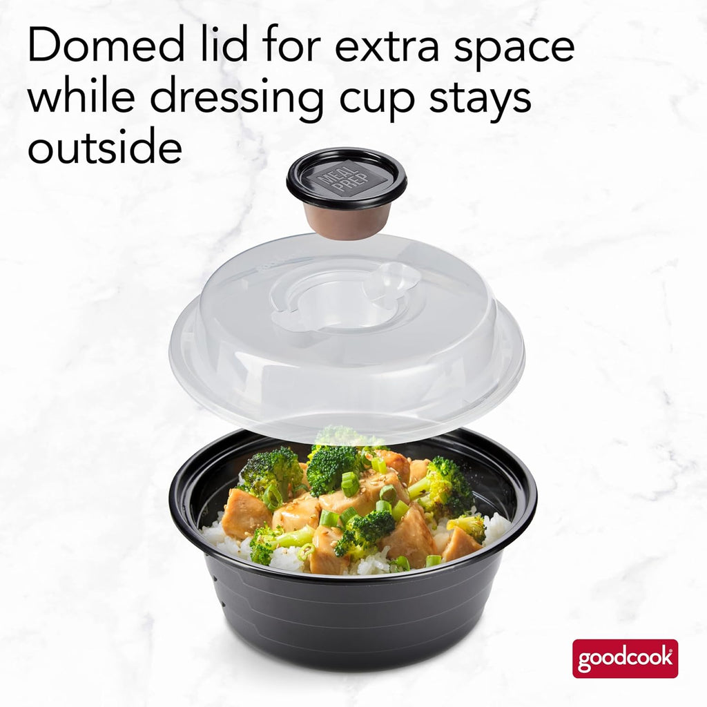 Goodcook 4-Cup Meal Prep Bowls Set With Lids And Dressing Cup, Microwavable Food Storage Containers For Meal Prepping, Set Of 10, Black