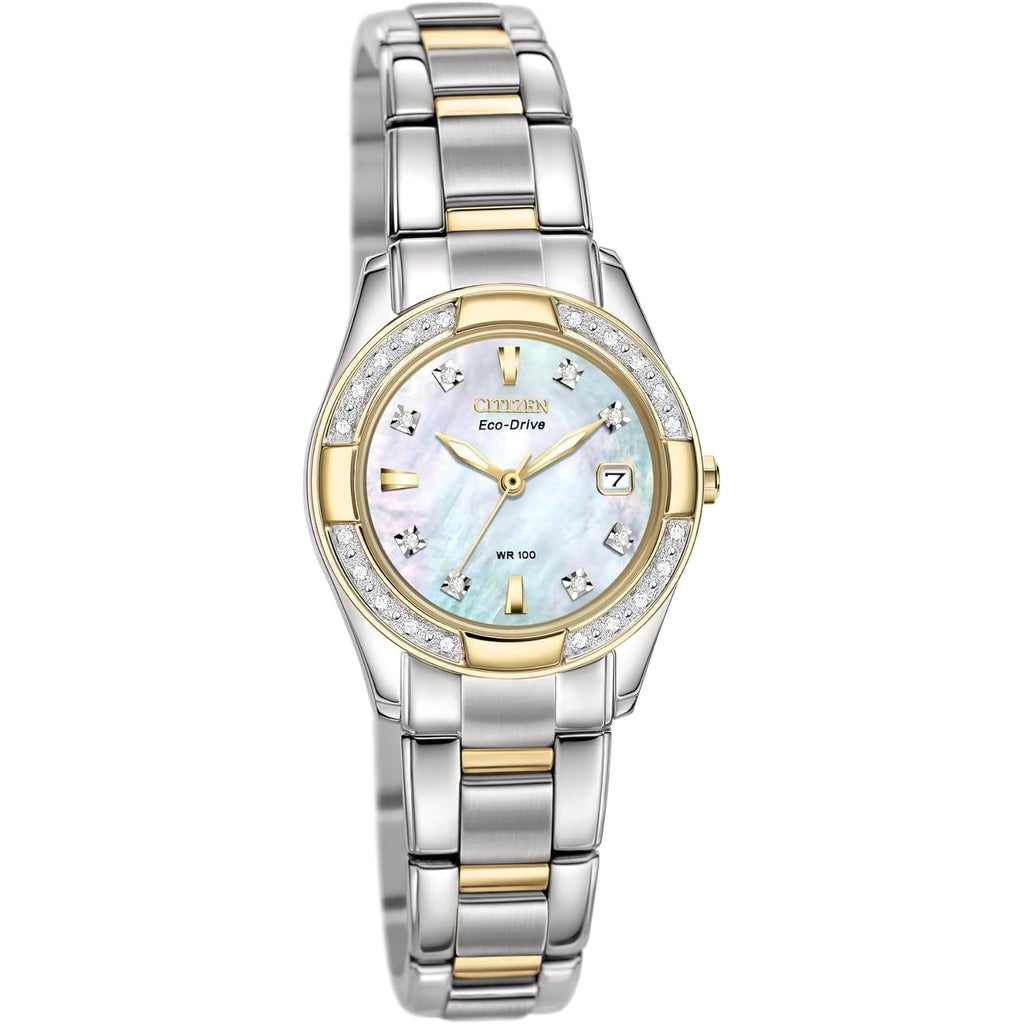 Citizen Women's Eco-Drive Dress Classic Diamond Watch in Two-Tone Stainless Steel, Mother of Pearl Dial (Model: EW1824-57D)