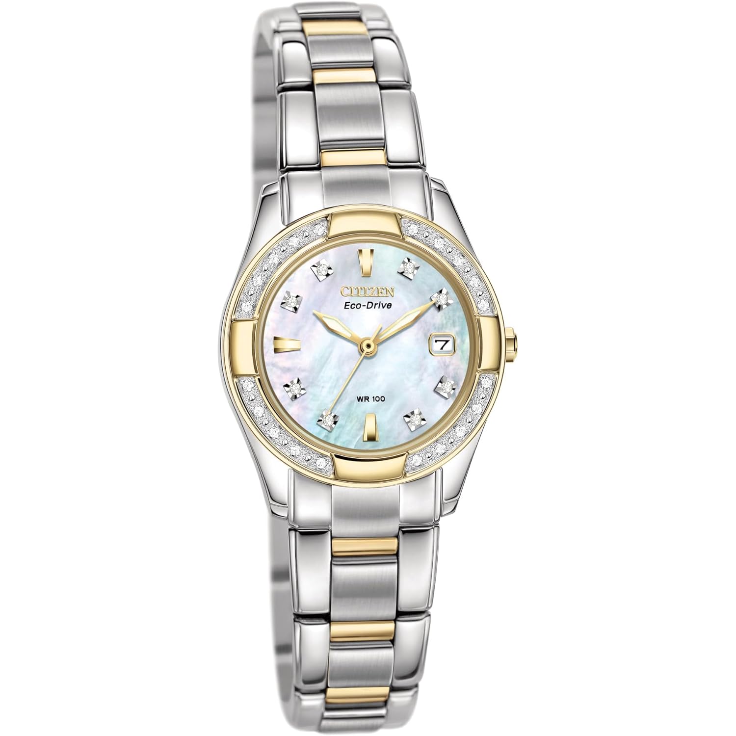 Citizen Women's Eco-Drive Dress Classic Diamond Watch in Two-Tone Stainless Steel, Mother of Pearl Dial (Model: EW1824-57D)
