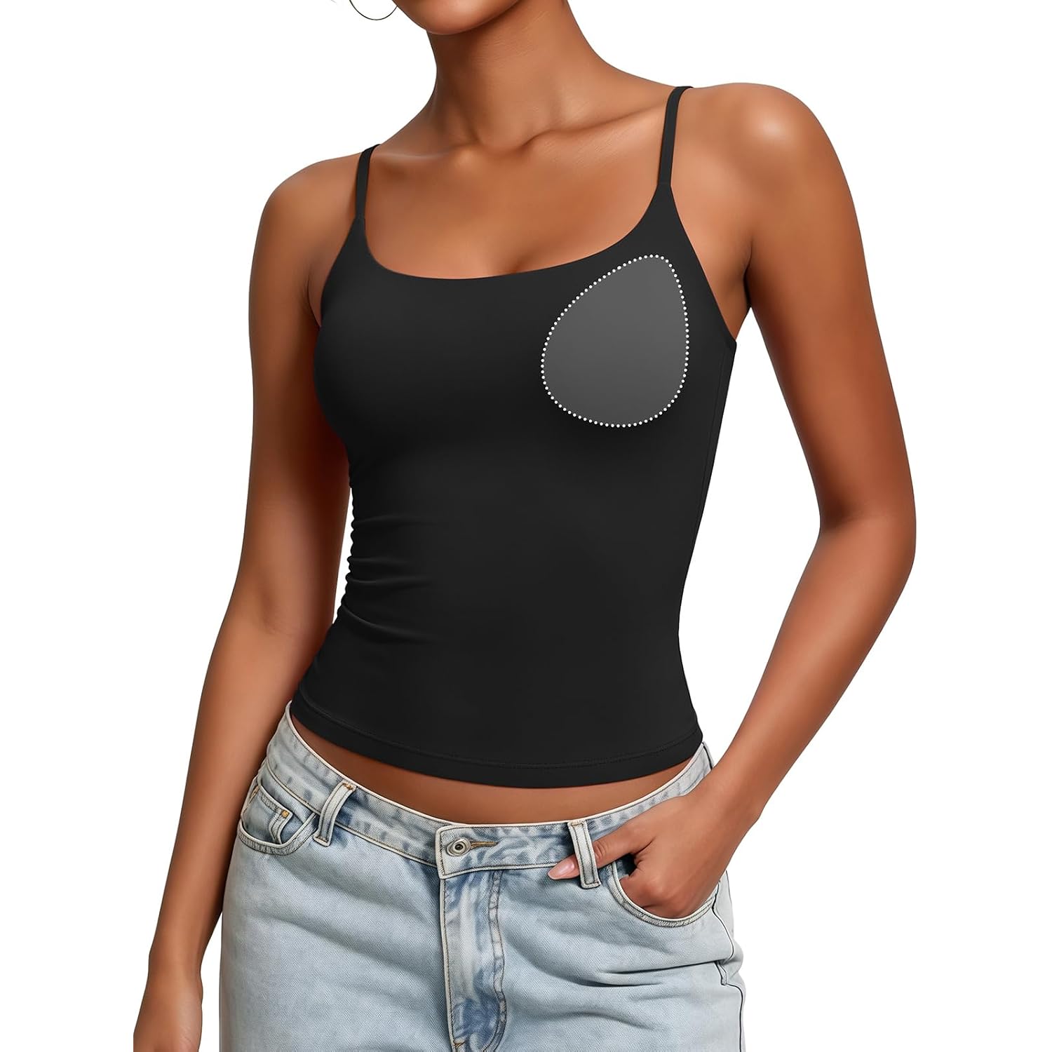 V For City Women Tank Tops With Built In Bra Double Lined Fitted Camisole Adjustable Spaghetti Strap Padded Cami Shirts