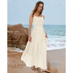 Gacaky Summer Dress For Women Casual Lace Floral Embroidered Bohemian Maxi Dress Flowy A Line Beach Long Dresses