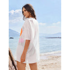 FRYAID Hawaii Sheer Shirt Women Beach Tank Top Los Angeles Graphic T-Shirt Casual Summer Shirts Vacation Tourist Beach Tee White