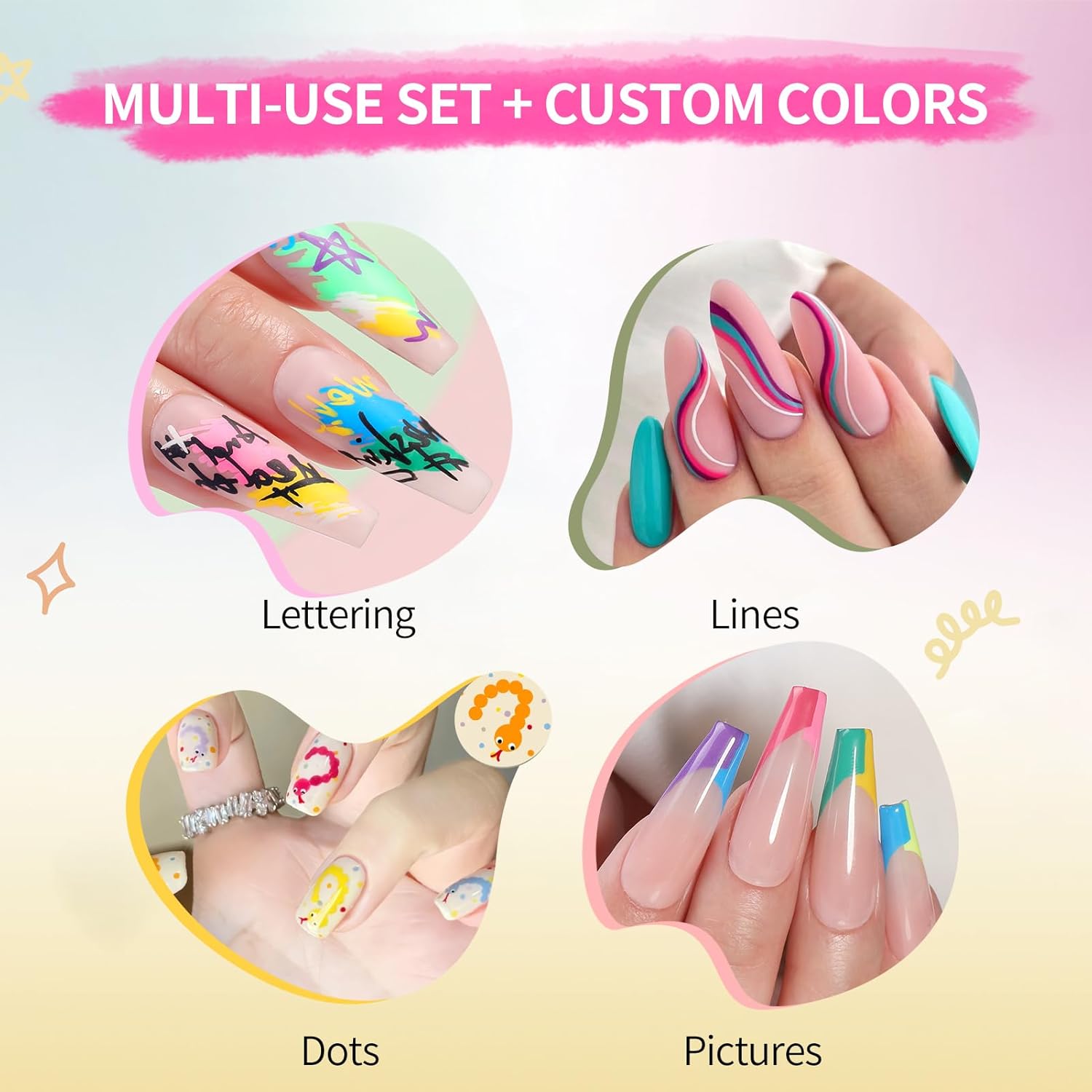 BORN PRETTY Nail Art Pens Set 12 Colors - Spring Summer Neon Colors 3D Nail Polish Acrylic Paint Pens Quick Dry Nail Markers for Easter Nail Art Drawing Painting Dotting Liner Pen DIY Manicure Tools