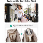 BAGSMART Small Tote Bag for Women, Puffer Quilted Work Tote Bag, Zipper Closure for Work Travel College, Camel | 14L Small tote, 14'' Laptop bag, 30oz tumbler, Boxy work bag, Teacher Bag, Teacher bag