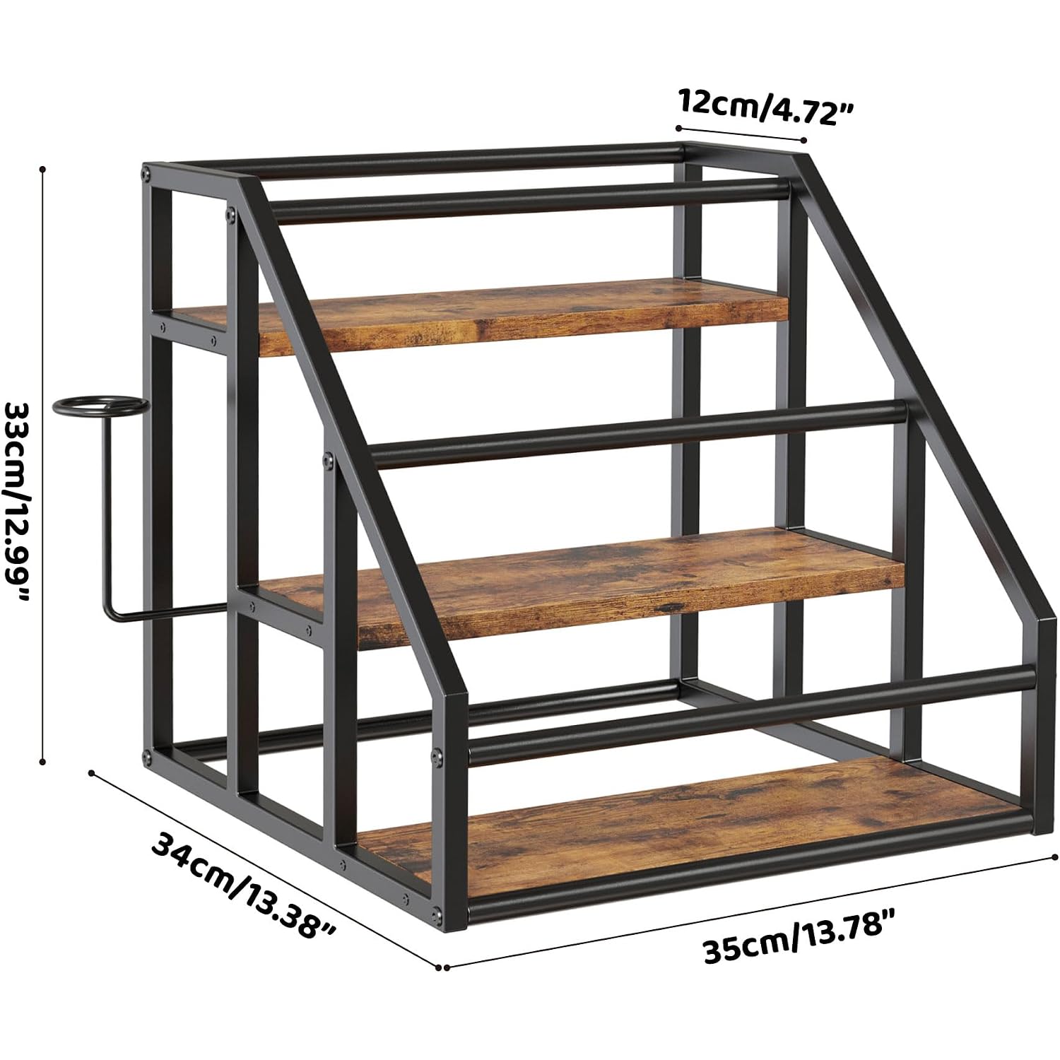 Coffee Syrup Rack Organizer, 3 Tier Countertop Storage Shelves, Kitchen Storage, 12 Syrup Bottle Stand Holder For Wine, Liquor, Kitchen Coffee Station Organizer Rack, 13.8"X13.4"X13.0", Rustic Brown