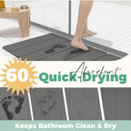 Stone Bath Mat - Non-Slip Foldable Diatomite Bath Mat 23.6 X 15.3”, Super Absorbent & Quick Drying Bathroom Mat | Easy To Clean Shower Floor Mat, Dark Gray