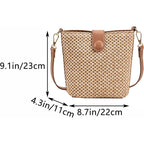 Women Straw Crossbody Bag Beach Handmade Rattan Shoulder Bags Hand Woven Leather Straps Straw Clutch Purse Vacation