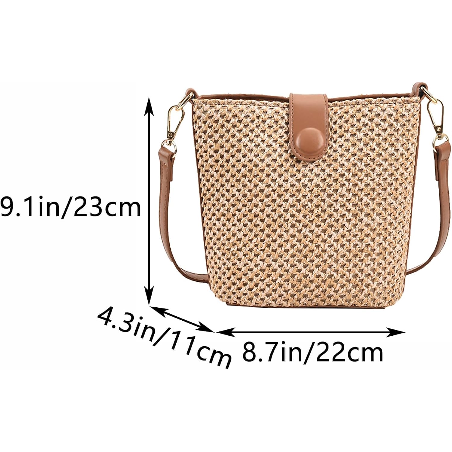 Women Straw Crossbody Bag Beach Handmade Rattan Shoulder Bags Hand Woven Leather Straps Straw Clutch Purse Vacation