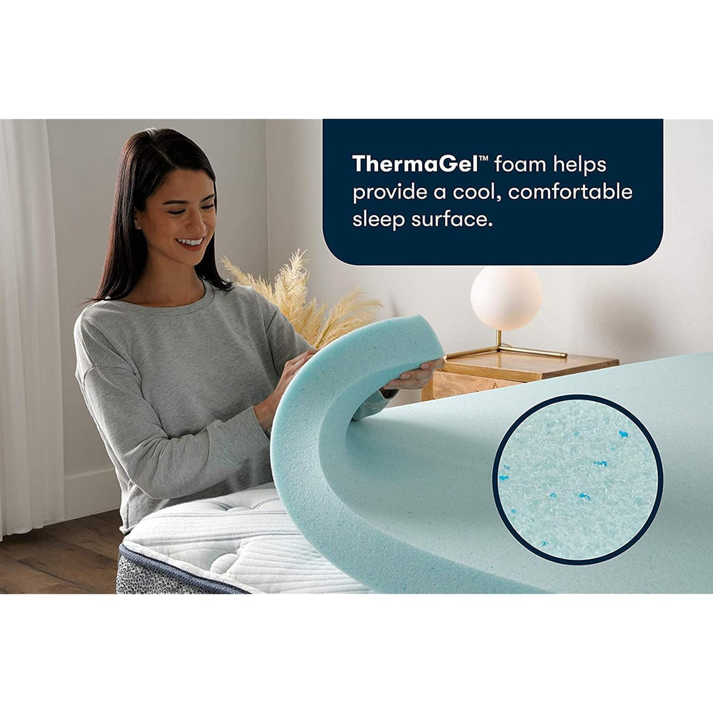 Serta Thermagel Cooling, Pressure-Relieving Memory Foam Mattress Topper, 3 Inch, Queen,Blue