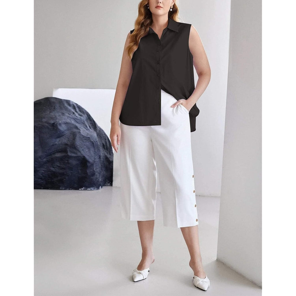Zeagoo Women'S Sleeveless Button Down Shirts Blouses Solid Casual Basic V Neck Tank Tops For Work S-Xxl