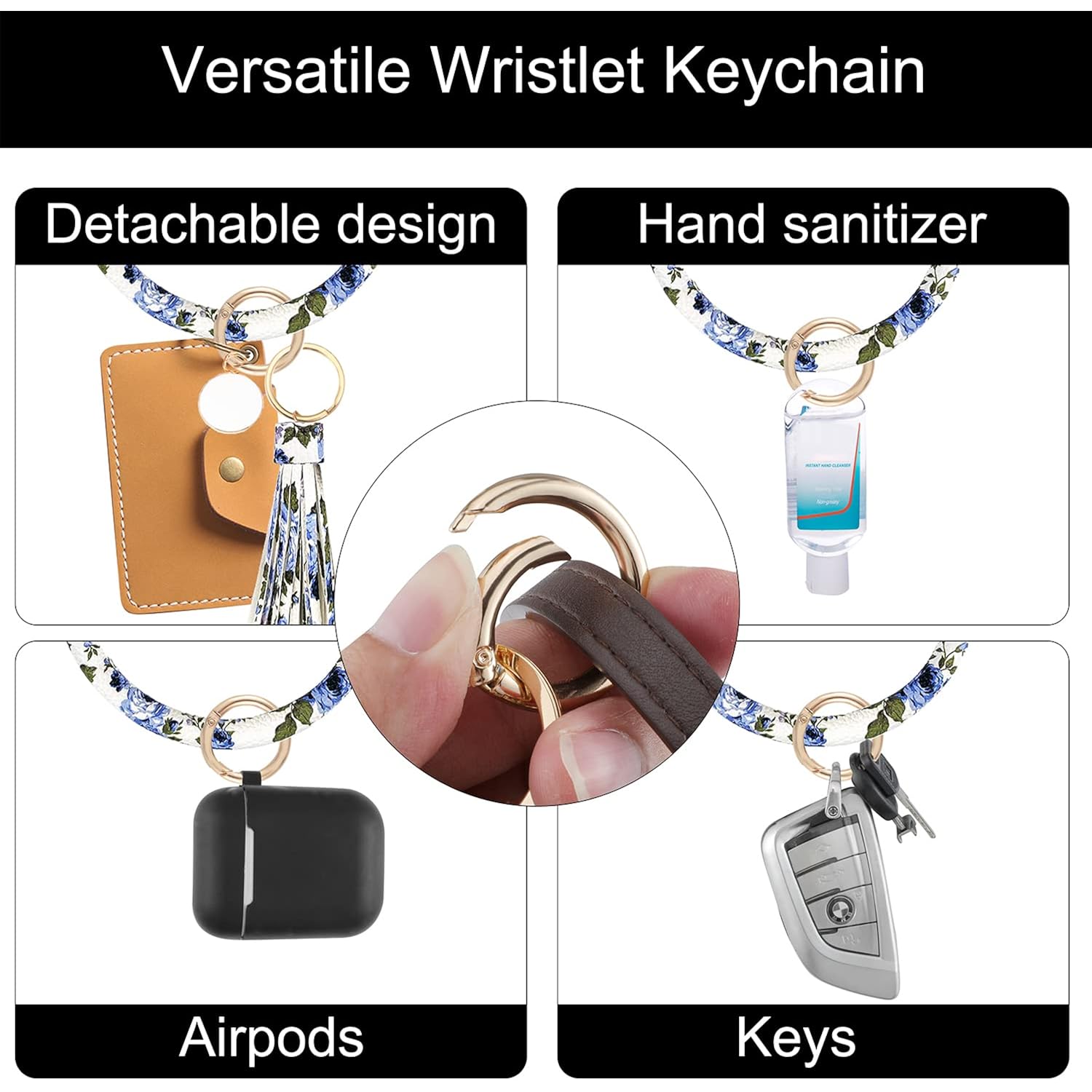 Weixiltc Large Keychain Bracelet with Tassel, Circle Leather Wristlet Key Ring for Women, Bangle Key Chains Holder for Girls