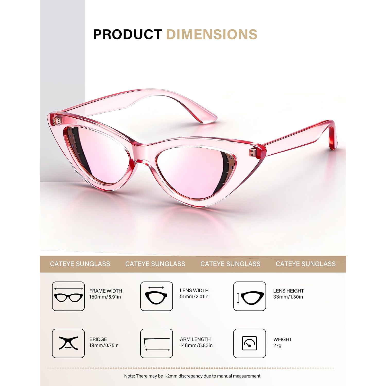 Joopin Polarized Cat Eye Sunglasses for Women Vintage Cateye Sun Glasses UV400 Protection A13-pink Mirrored Pink