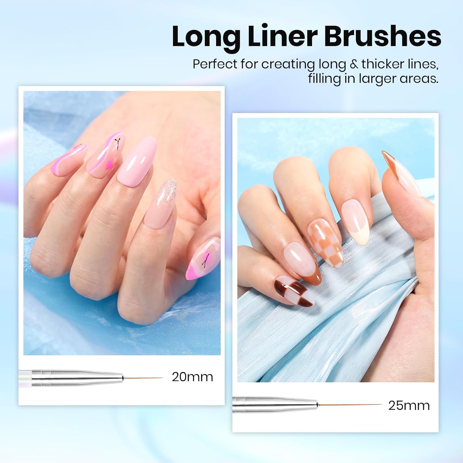 Beetles Nail Art Pens Brushes, 5pcs Nail Art Liner Brushes Set Painting Nail Dotting Drawing Tool for Long Lines, Details, Fine Drawing Sizes 7/11/15/20/25mm Gift for Women