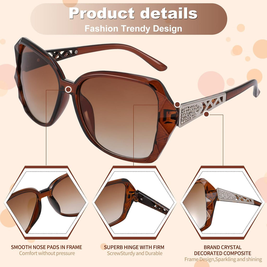 3/4 Pcs Women Large Sunglasses UV 400 Glasses Oversized Classic Trend Ladies Sunglasses with Shiny Large Frame