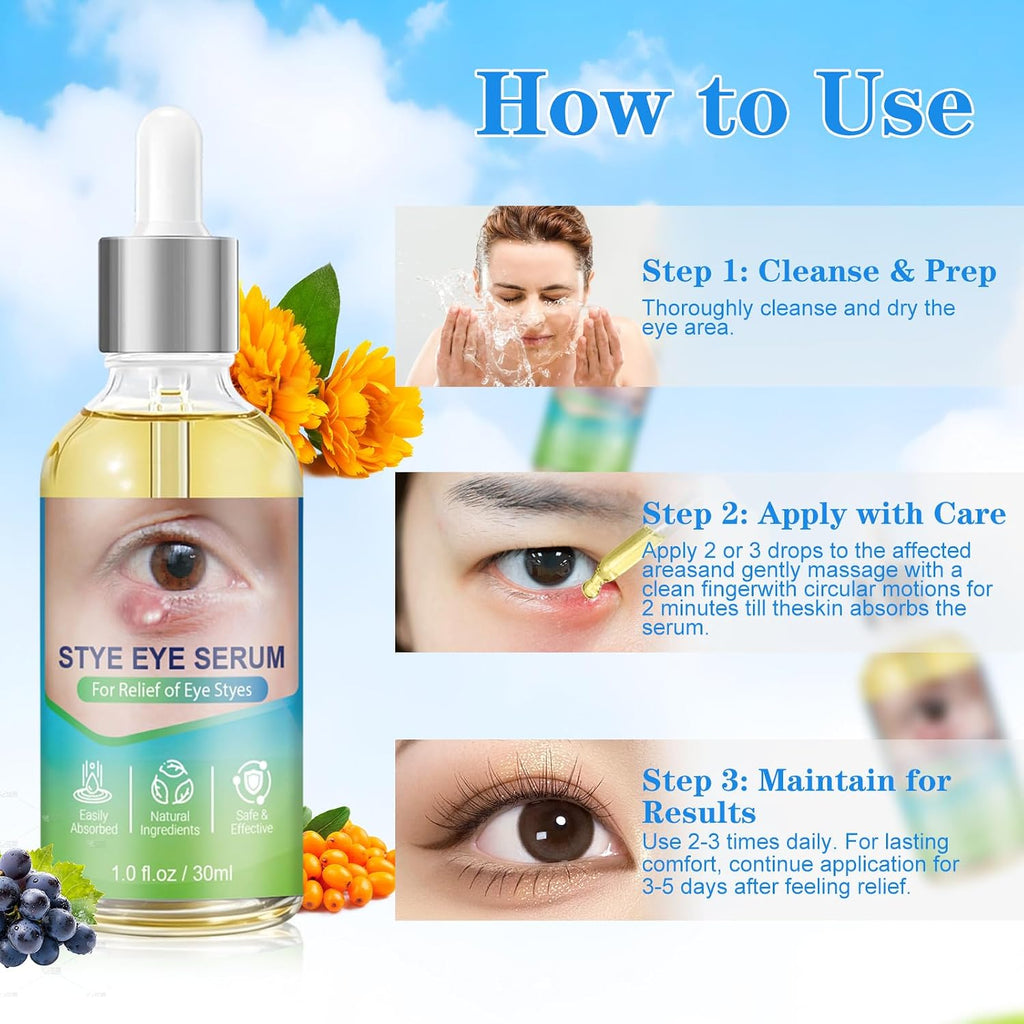 Stye Relief Serum & Eyelid Drops For Blepharitis & Chalazion | Natural Fast-Acting Formula For Lash Line & Under Eye | Gentle Cleansing Care 1.01 Fl Oz (Pack Of 1)