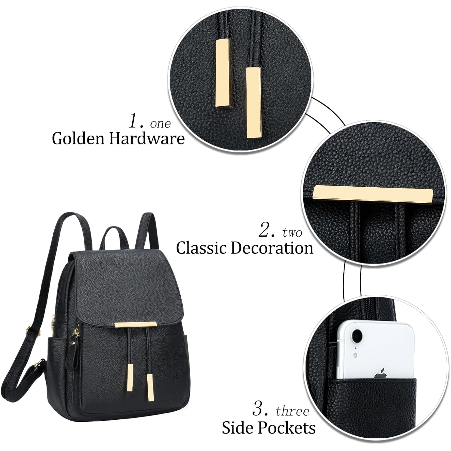 KKXIU Trendy Leather Backpack Purse for Women and Ladies Shoulder Travel Daypacks Bags (A-Black)