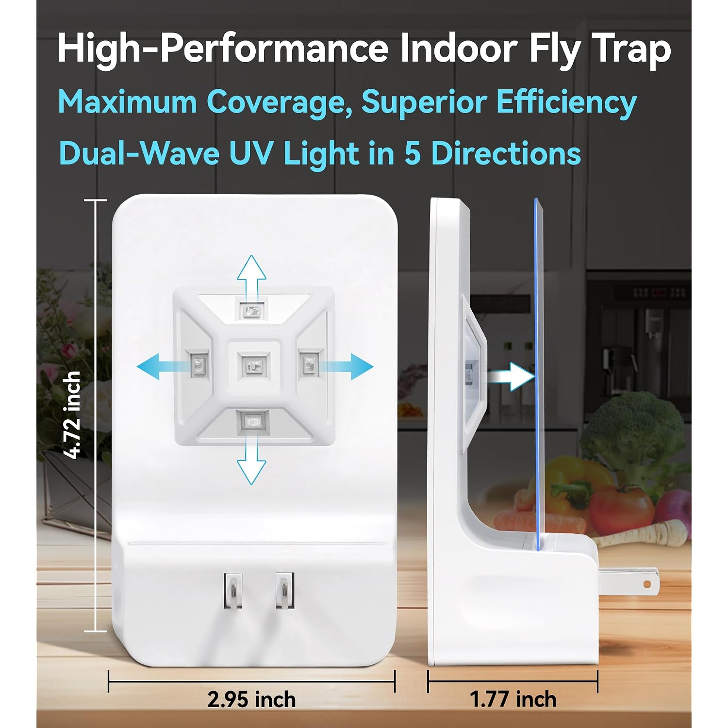 Advanced Double-Sided Indoor Fly Trap For Home, Plug-In 5-Way Uv Light | Bug Catcher, Fly & Gnat Killer For House Flies, Gnats, Mosquitoes, Moths, Fruit Fly Traps For Indoors, 1 Trap 4 Refills