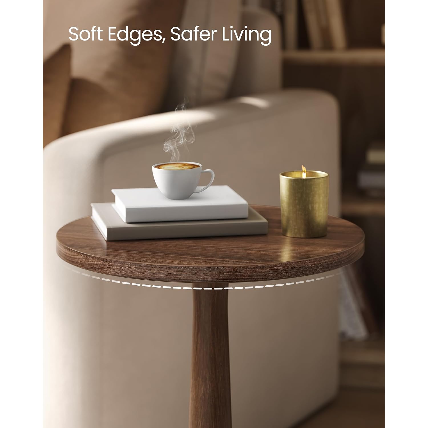 Vasagle Round Side Table, Small Drink End Table, Solid Wood Leg | Accent Nightstand, Mid-Century Modern, For Living Room Bedroom, Chestnut Walnut, Mariel Collection, Ulet293Kx01S