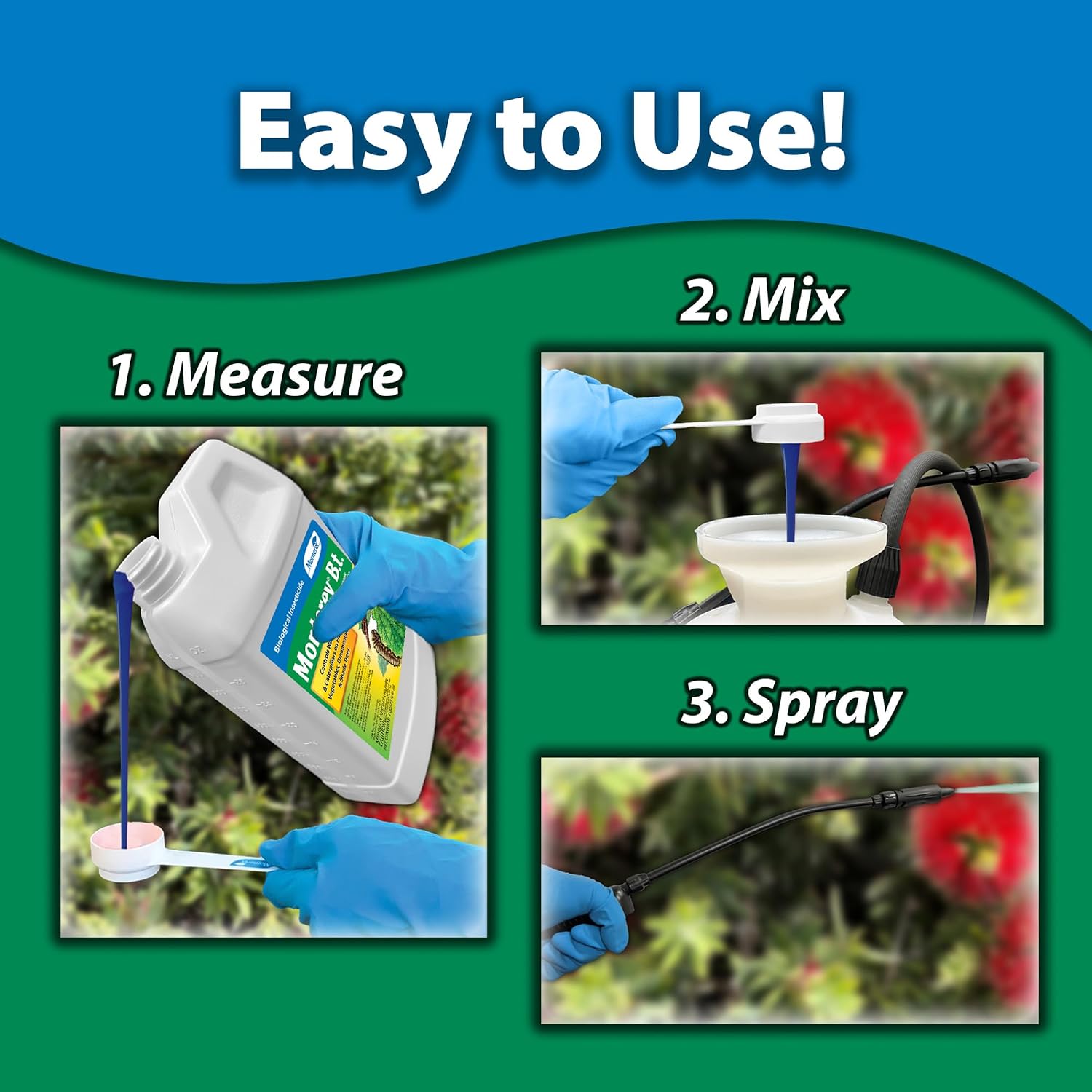 Monterey B.T. Bundled With Measuring Spoon - Caterpillar & Worm Killer Organic Gardening - Apply With Sprayer - 32 Oz