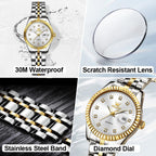 Olevs Women'S Stainless Steel Watch, Luxury Gold Silver Two Tone Easy To Read Analog Quartz Dress Watch For Women, Elegant Waterproof Luminous Calendar Date Ladies Watches For Small Wrists