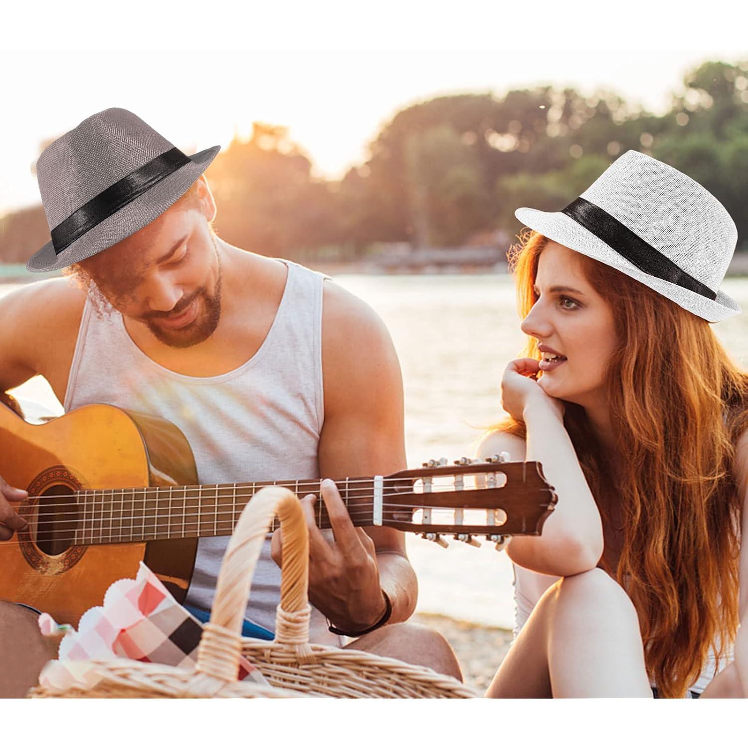 5 Pack Short Brim Fedora Classic Summer Beach Sun Hat Panama Cap for Men Women 5pack-black
