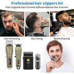 HIENA PRO Professional Hair Clippers for Men, Cordless Hair Clipper for Barber Clippers and Trimmer LED Haircut Set with Foil Shaver, Nose Trimmer, Rechargeable Clippers for Men