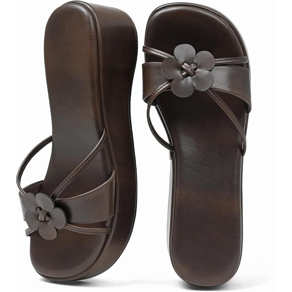 Platform Sandals Women Chunky Floral Wedge Sandals Comfortable Strap Square Toe Slip On Lightweight&Soft Wedges Chic Cute Summer Beach-Ready Shoes