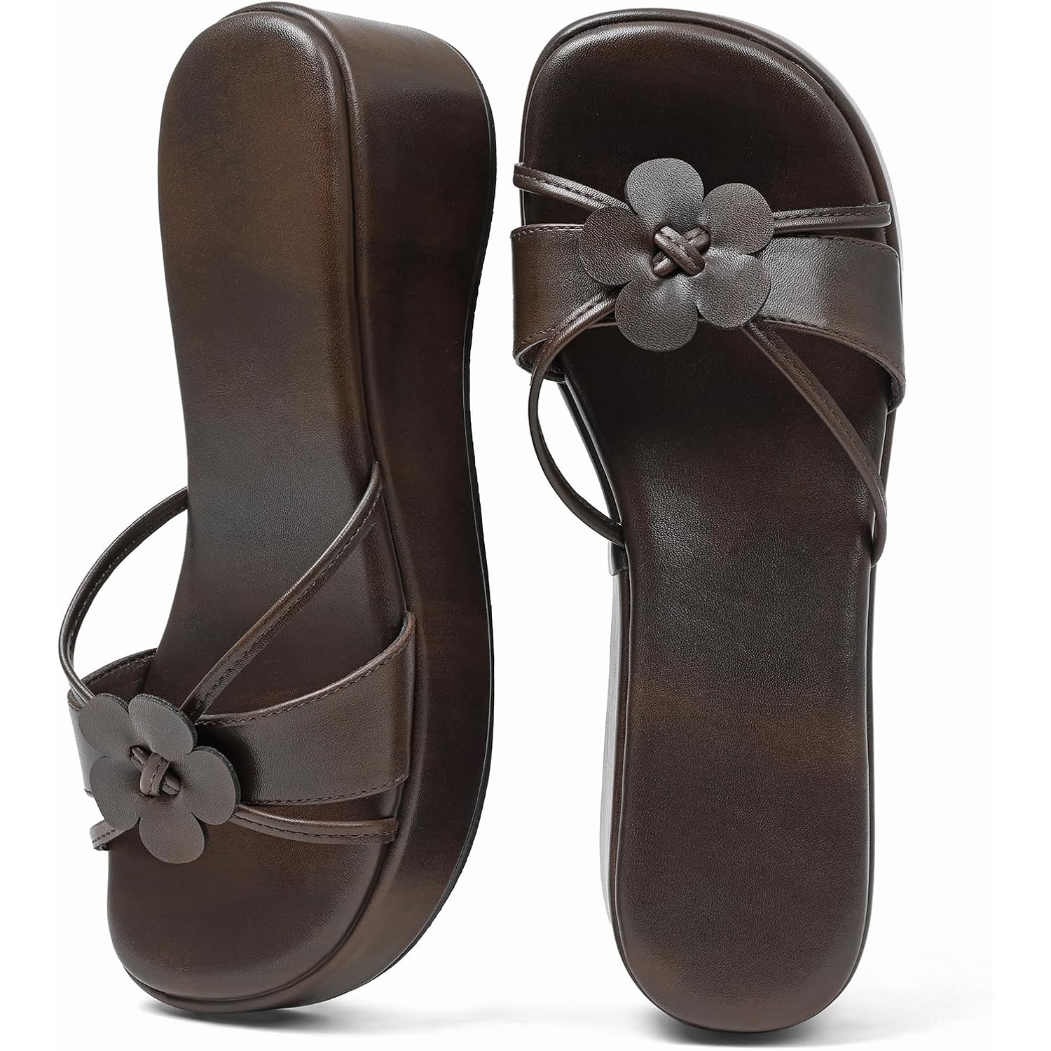 Platform Sandals Women Chunky Floral Wedge Sandals Comfortable Strap Square Toe Slip On Lightweight&Soft Wedges Chic Cute Summer Beach-Ready Shoes
