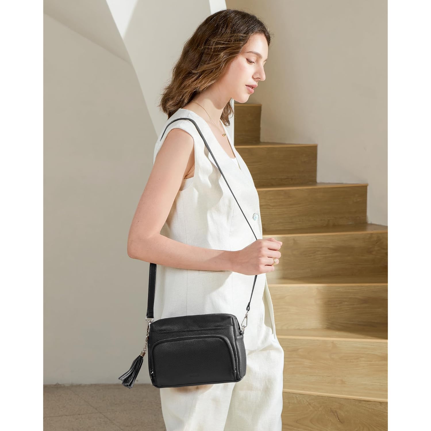 befen Genuine Leather Crossbody Purses for Women Small Crossbody Bags Purse with Built in RFID Blocking Wallet