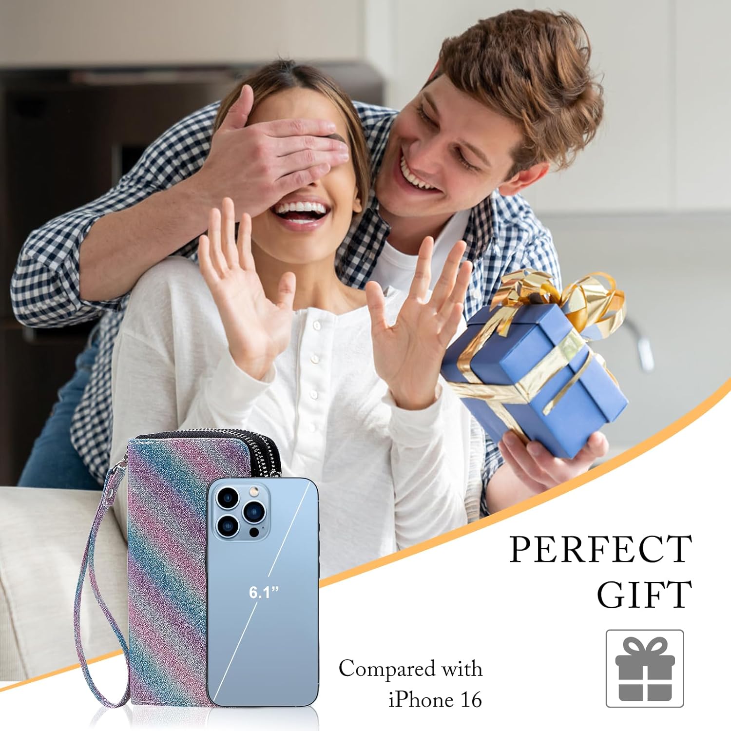 Double Zipper Wallet for Woman Clutch Purse with Cell Phone Holder for Smartphone/Card/Coin/Cash