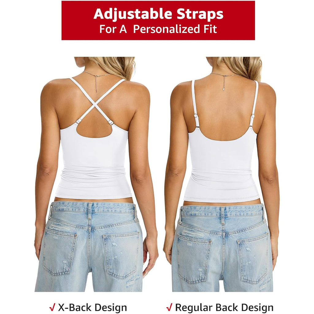 Womens Double Lined Camisole Tank Top Sexy Backless Spaghetti Strap Shirt Scoop Neck Slim Fitted Cami Y2K Going Out Top