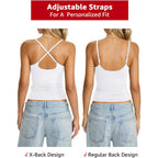 Womens Double Lined Camisole Tank Top Sexy Backless Spaghetti Strap Shirt Scoop Neck Slim Fitted Cami Y2K Going Out Top