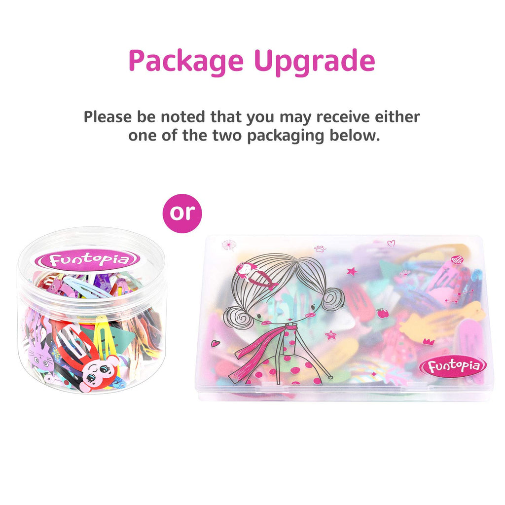 Funtopia Hair Clips For Girls,100 Pcs No Slip Metal Snap, Barrettes For Kids Teens Women, Cute Candy Color Cartoon Design Hair Pins (Animals Fruits Crowns Stars)