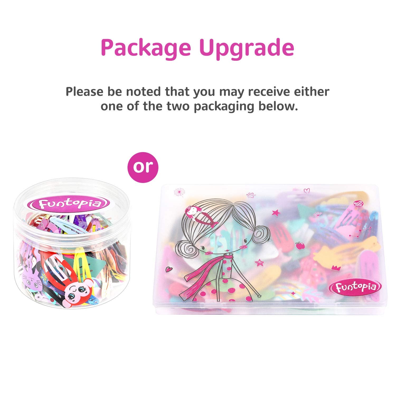 Funtopia Hair Clips For Girls,100 Pcs No Slip Metal Snap, Barrettes For Kids Teens Women, Cute Candy Color Cartoon Design Hair Pins (Animals Fruits Crowns Stars)