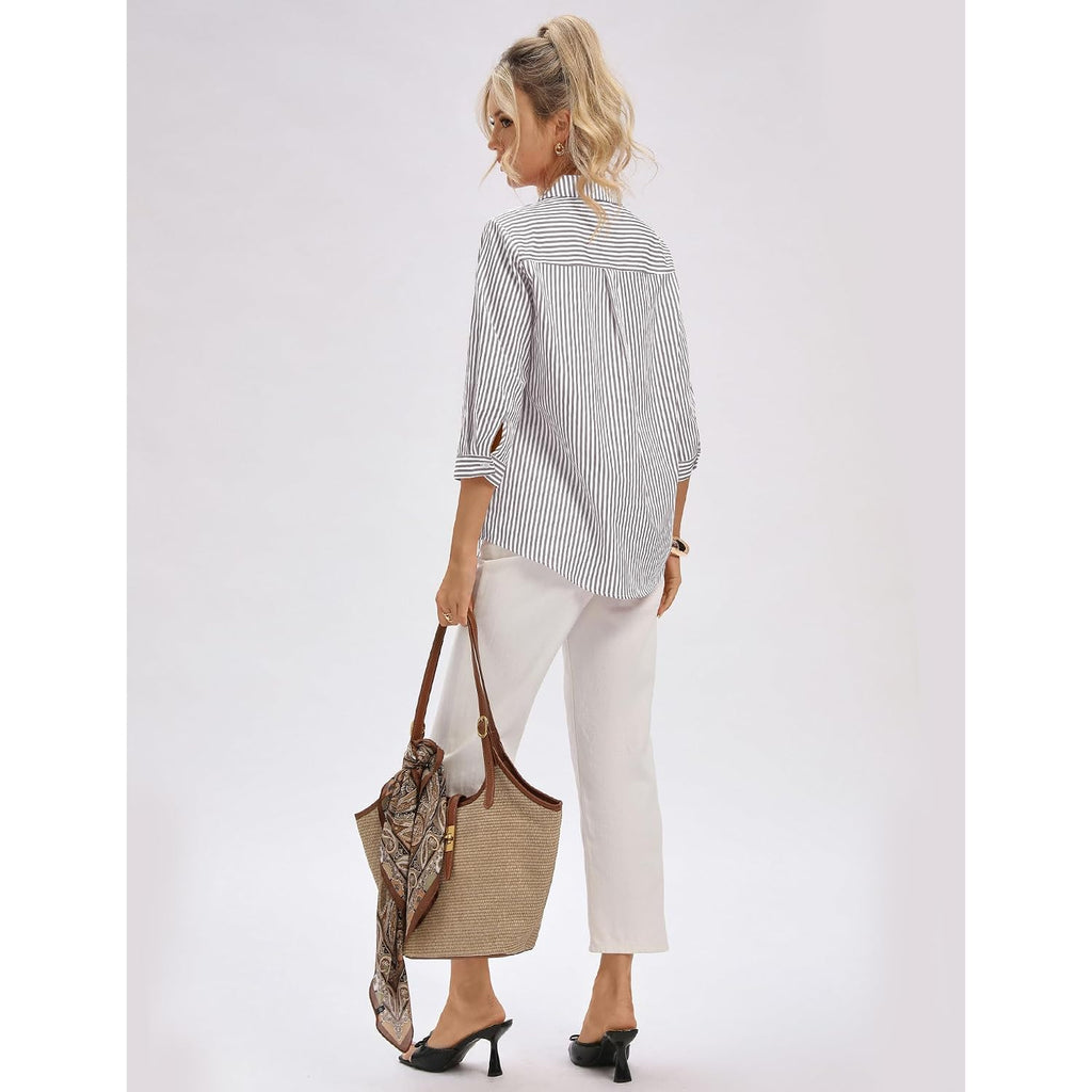 Lomon 3/4 Length Sleeve Womens Tops Dressy V Neck Collared Shirts Trendy Business Casual Work Blouses Vacation Outfits 2026