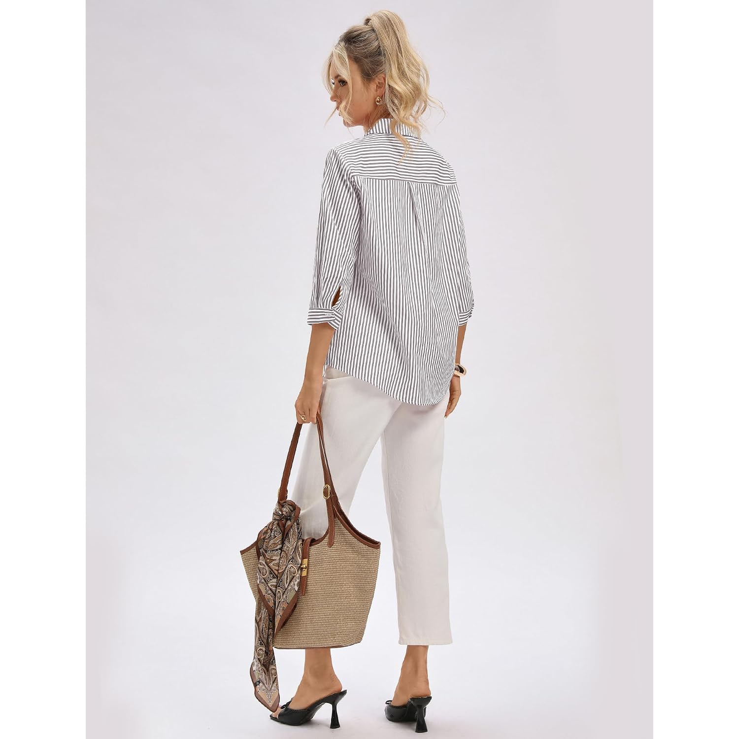 Lomon 3/4 Length Sleeve Womens Tops Dressy V Neck Collared Shirts Trendy Business Casual Work Blouses Vacation Outfits 2026