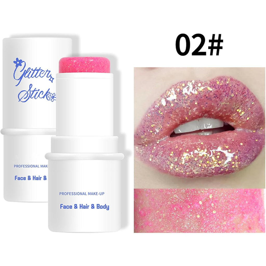 Body Glitter Stick, Chunky Gel For Face And Body Hair, Sparkling Holographic Mermaid Sequins Paint, Waterproof Multiuse Makeup Glitter Paint, 02#Pink