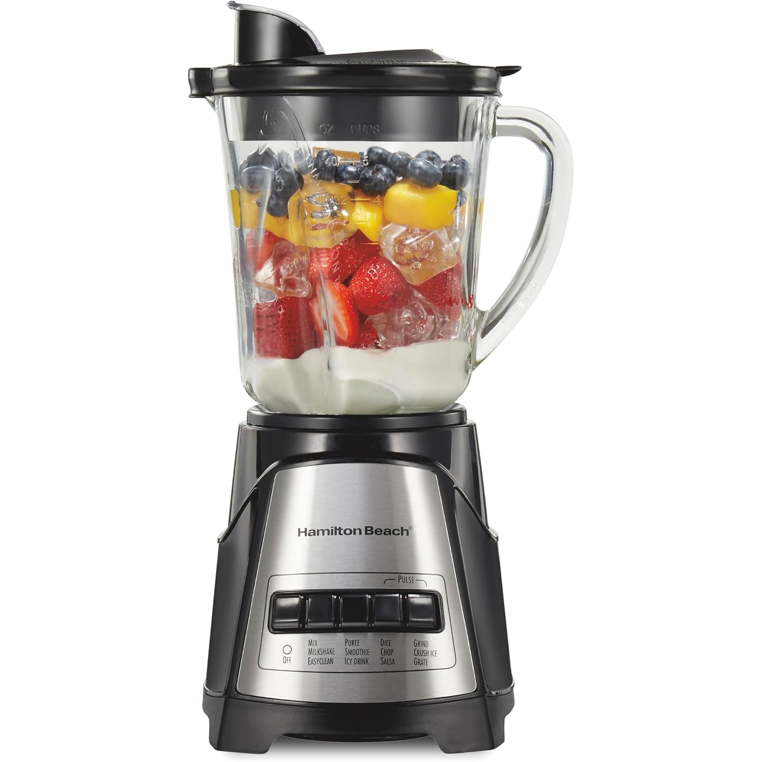 Hamilton Beach Power Elite Blender For Smoothies With Wave Action System | 40 Oz. Glass Jar | 12 Functions Including Puree, Crush Ice | 700 Watts | Black | 58148Ag