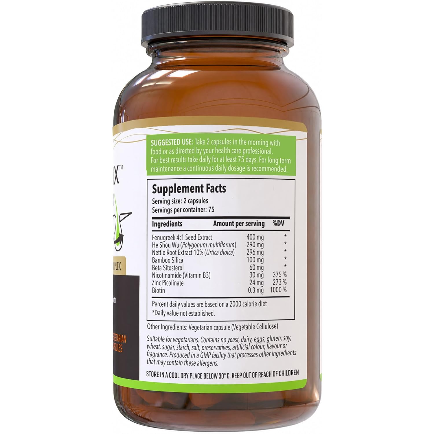 For Her | 150 Herbal Capsules (75 Day Supply) | Dht Blocker For Thicker, Fuller Hair | Natural Hair Loss Supplement For Women | Gluten-Free, Vegan-Friendly
