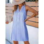Cupshe Womens Summer Dresses V Neck Sleeveless Striped Button Up Mini Casual Coverup Dress